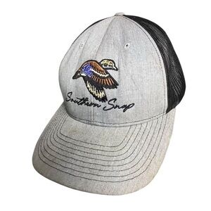 Y2K Distressed Gray and Black Trucker Hat with Embroidered Duck